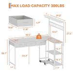 PeacefulHues L Shaped Computer Desk, 50.4 in l-Desk Display Shelves with 3 Fabric Drawers, Led Light & Power Outlet, PC Table Workstation for Home Office, Gaming Desk for Small Spaces