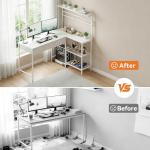 PeacefulHues L Shaped Computer Desk, 50.4 in l-Desk Display Shelves with 3 Fabric Drawers, Led Light & Power Outlet, PC Table Workstation for Home Office, Gaming Desk for Small Spaces