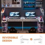 PeacefulHues L Shaped Computer Desk, 50.4 in l-Desk Display Shelves with 3 Fabric Drawers, Led Light & Power Outlet, PC Table Workstation for Home Office, Gaming Desk for Small Spaces