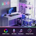 PeacefulHues L Shaped Computer Desk, 50.4 in l-Desk Display Shelves with 3 Fabric Drawers, Led Light & Power Outlet, PC Table Workstation for Home Office, Gaming Desk for Small Spaces