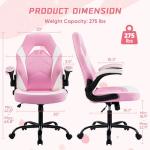 HAPPYMONT Ergonomic Computer Gaming Chair - Home Office Desk with PU Leather Lumbar Support, Height Adjustable Big and Tall Video Game with Flip-up Armrest, Swivel Wheels for Adults,White and Pink