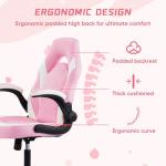 HAPPYMONT Ergonomic Computer Gaming Chair - Home Office Desk with PU Leather Lumbar Support, Height Adjustable Big and Tall Video Game with Flip-up Armrest, Swivel Wheels for Adults,White and Pink