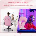 HAPPYMONT Ergonomic Computer Gaming Chair - Home Office Desk with PU Leather Lumbar Support, Height Adjustable Big and Tall Video Game with Flip-up Armrest, Swivel Wheels for Adults,White and Pink