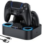 LVFAN PS5 Controller Charger Station, Fast Charging Dock for PlayStation 5 Controllers, Dual Controller Charging Stand Replacement for DualSense & DualSense Edge, Black