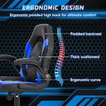 OLIXIS Computer Gaming Chair - PU Leather Ergonomic Lumbar Support with Flip-up Armrest and 360° Swivel Wheels, Height Adjustable Task Home Office Desk Video Racing, Blue