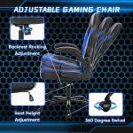 OLIXIS Computer Gaming Chair - PU Leather Ergonomic Lumbar Support with Flip-up Armrest and 360° Swivel Wheels, Height Adjustable Task Home Office Desk Video Racing, Blue