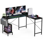 L Shaped Desk - 50" Reversible Home Office Computer Desk, Wood Top, Metal Frame, Side Bag, Sturdy Gaming Desk Corner Table for Work, Writing and Study, Space-Saving