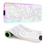 ITNRSIIET RGB Gaming Mouse Pad, Full Desk XL Extended Large Gaming Mousepad, 12 Lighting Modes 30% Thicker Big LED Desk Mat for Gamers, 32 x 12 inches, Topographic Contour White