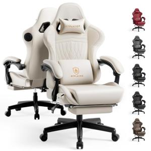 GTPLAYER ACE-PRO Music Gaming Chairs – Built-in Speakers, App Support & Bluetooth Control, Computer Game Chairs with Footrest for Adults, Ergonomic Reclining Silla, Linkage Armrest, Ivory