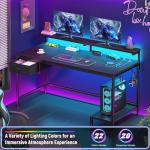 DurayLoly 39.3" Gaming Desk with Power Outlet and LED Lights,Computer Desk with Adjutable Monitor Stand and Drawer,Office Desk with CPU Stand for Home Work,Study and Gaming, Small Spaces,Black