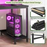 DurayLoly 39.3" Gaming Desk with Power Outlet and LED Lights,Computer Desk with Adjutable Monitor Stand and Drawer,Office Desk with CPU Stand for Home Work,Study and Gaming, Small Spaces,Black