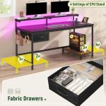 DurayLoly 39.3" Gaming Desk with Power Outlet and LED Lights,Computer Desk with Adjutable Monitor Stand and Drawer,Office Desk with CPU Stand for Home Work,Study and Gaming, Small Spaces,Black