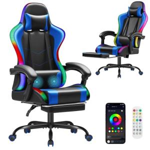 Homall Gaming Chair, Video Game Chair with Footrest and Massage Lumbar Support, Ergonomic Computer Chair Height Adjustable with Swivel Seat and Headrest (RGB Blue)