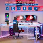 Jojoka U-Shaped Computer Desk with Power Outlets & RGB LED Lights - Reversible l-Shaped Office Desk, Full Monitor Stand, Modern Home Office Workstation, 600lbs Capacity 79",Game Desk, Pink