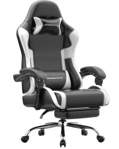 Dowinx Ergonomic Gaming Chair with Footrest & Massage Lumbar, 2D-Linkage Armrests for Computer Chair 330lbs with Headrest Pillow for Office, Home, Streaming and Long Gaming Sessions, White