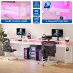 Jojoka U-Shaped Computer Desk with Power Outlets & RGB LED Lights - Reversible l-Shaped Office Desk, Full Monitor Stand, Modern Home Office Workstation, 600lbs Capacity 79",Game Desk, Pink