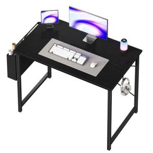 OLIXIS Computer Desk 40 Inch Home Office Desks for Small Spaces, Gaming Writing Study Work Table with Storage Bag and Headphone Hook for Bedroom, Black