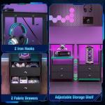 Korfile 66'' L Shaped Gaming Desk with Drawers and Storage Shelves, Reversible Corner Desk with Power Outlets and Host Stand, Large Computer Desk with Led Lights for Gaming, Work, Home Office, Black