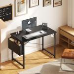 OLIXIS Computer Desk 40 Inch Home Office Desks for Small Spaces, Gaming Writing Study Work Table with Storage Bag and Headphone Hook for Bedroom, Black