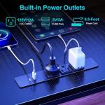 Korfile 66'' L Shaped Gaming Desk with Drawers and Storage Shelves, Reversible Corner Desk with Power Outlets and Host Stand, Large Computer Desk with Led Lights for Gaming, Work, Home Office, Black