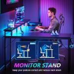 Korfile 66'' L Shaped Gaming Desk with Drawers and Storage Shelves, Reversible Corner Desk with Power Outlets and Host Stand, Large Computer Desk with Led Lights for Gaming, Work, Home Office, Black