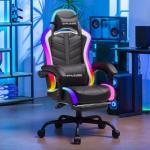GTPLAYER Gaming Chair, Computer Chair with RGB LED Lights, High Back Ergonomic Chair for Adults with Footrest and Linkage Armrests& Headrest Lumbar Support (with Bluetooth Speakers)
