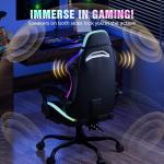 GTPLAYER Gaming Chair, Computer Chair with RGB LED Lights, High Back Ergonomic Chair for Adults with Footrest and Linkage Armrests& Headrest Lumbar Support (with Bluetooth Speakers)