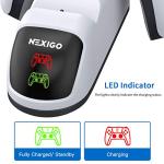 NexiGo Enhanced PS5 Controller Charger, Dual Charing Station with LED Indicator, High Speed, Fast Charging Dock for PlayStation 5 DualSense Controller, White
