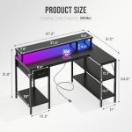 DUMOS 47” Gaming Desk with USB Charging Ports & LED Lights, Reversible L Shaped Desks Computer Corner Gamer Table with Power Outlets Monitor Stand Storage Shelves for Home Office Small Space, Black