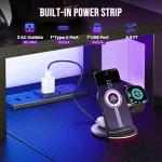 DUMOS 47” Gaming Desk with USB Charging Ports & LED Lights, Reversible L Shaped Desks Computer Corner Gamer Table with Power Outlets Monitor Stand Storage Shelves for Home Office Small Space, Black