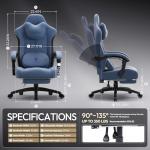 Dowinx Gaming Chair with Heated Massage Lumbar Support,Big and Tall Fabric Gaming Chairs for Adults with Footrest, Ergonomic Computer Game Chair with Poket Spring Cushions, 350lbs, Blue