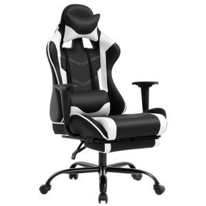 BestOffice | Ergonomic Gaming Chair | White | Reclining Computer Chair with Lumbar Support, Headrest Pillow, Adjustable Footrests | 360 Swivel with Heavy Duty Wheels | for Home & Office