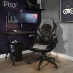 Emerge Vortex Bonded Leather Ergonomic Gaming Chair with Lumbar Support, High Back and Adjustable Tilt Lock, Black and Gray