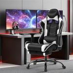 BestOffice | Ergonomic Gaming Chair | White | Reclining Computer Chair with Lumbar Support, Headrest Pillow, Adjustable Footrests | 360 Swivel with Heavy Duty Wheels | for Home & Office