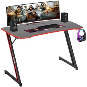 BestOffice Gmaing Desk Z Shaped 47 inch PC Computer Desk Computer Workstation Ergonomic Gaming Table with Headphone Hook for Game Players, Red