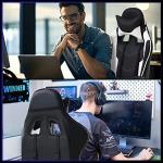 BestOffice | Ergonomic Gaming Chair | White | Reclining Computer Chair with Lumbar Support, Headrest Pillow, Adjustable Footrests | 360 Swivel with Heavy Duty Wheels | for Home & Office