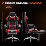 Sweetcrispy Video Game Desk Chair - Ergonomic Computer with Footrest and Comfy Lumbar Support, PU Leather Recliner with Headrest, Fixed Up Armrest, Height Adjustable with 360° Swivel, for Adults, Red