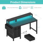 Lufeiya Gaming Desk with LED Lights and Power Outlets, 47 inch Computer Desk with Fabric Drawers, Reversible Home Office Desk with Monitor Stand, Black