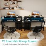 Lufeiya Gaming Desk with LED Lights and Power Outlets, 47 inch Computer Desk with Fabric Drawers, Reversible Home Office Desk with Monitor Stand, Black