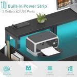 Lufeiya Gaming Desk with LED Lights and Power Outlets, 47 inch Computer Desk with Fabric Drawers, Reversible Home Office Desk with Monitor Stand, Black