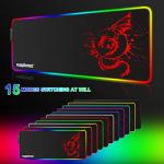 RGB Gaming Mouse Pad Anime Dragon Mousepad Mat LED with 15 Lighting Modes for Computer 31.5 X 12 Inch (Red)