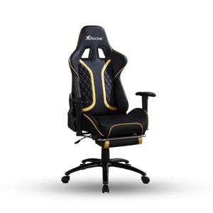 X Rocker Elite PC Video Gaming Chair with Footrest, Adjustable Ergonomic Office Desk Chair for Computer Gamers with Wheels, Vegan Leather, Black & White, Gifts for Gamers