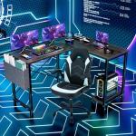 Sweetcrispy L Shaped Desk Gaming Computer 50 Inch Reversible Corner PC Work Table for Writing Study Student with Wood Tabletop Metal Frame CPU Stand Side Bag for Home Office Small Space, Grey