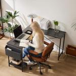 Sweetcrispy L Shaped Desk Gaming Computer 50 Inch Reversible Corner PC Work Table for Writing Study Student with Wood Tabletop Metal Frame CPU Stand Side Bag for Home Office Small Space, Grey