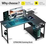GTRACING L Shaped Gaming Desk, Carbon Fiber Style Computer Desk Compatible with Monitor Arm Storage Shelves Corner Desk Gaming Table for Home Office Desks Easy to Assemble Adjustable Shelf Height