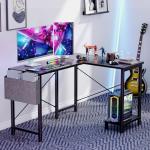 Sweetcrispy L Shaped Desk Gaming Computer 50 Inch Reversible Corner PC Work Table for Writing Study Student with Wood Tabletop Metal Frame CPU Stand Side Bag for Home Office Small Space, Grey