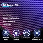 Huuger L Shaped Gaming Desk with Power Outlets & LED Lights, Computer Desk with Monitor Shelves, Carbon Fiber Surface, Home Office Desk, Corner Gaming Desk with Hooks, Carbon Fiber Black