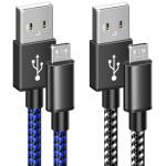 6amLifestyle PS4 Controller Charger Charging Cable, 2 Pack 10ft Extra Long Micro USB 2.0 Cable, Nylon Braided Cord, for PS4, PS4 Slim/Pro, Xbox One S/X Controller, Android Phones, Black+Blue