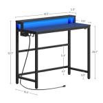 YATINEY Small Computer Desk with Charging Station and LED Lights, Gaming Desk with Monitor Stand, 2-Tier Home Office Desk with 4 Side Hooks, for Living Room, Home Office, Black DN01UDBBY2