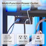 YATINEY Small Computer Desk with Charging Station and LED Lights, Gaming Desk with Monitor Stand, 2-Tier Home Office Desk with 4 Side Hooks, for Living Room, Home Office, Black DN01UDBBY2